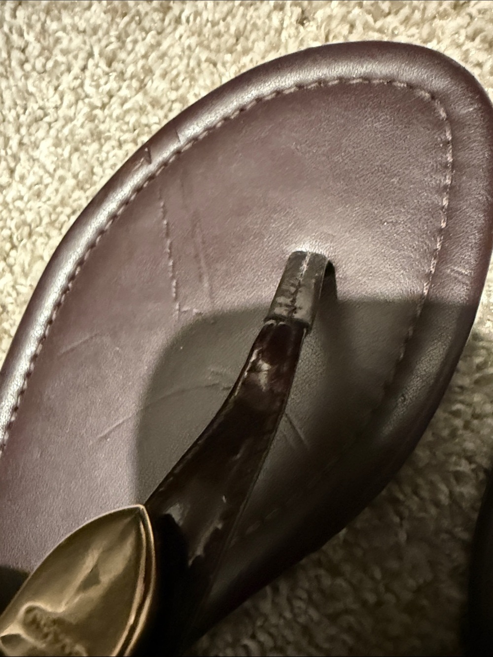 Coach Dark Brown Leather T-Strap Sandals with Gold Buckles - Picture 4 of 5